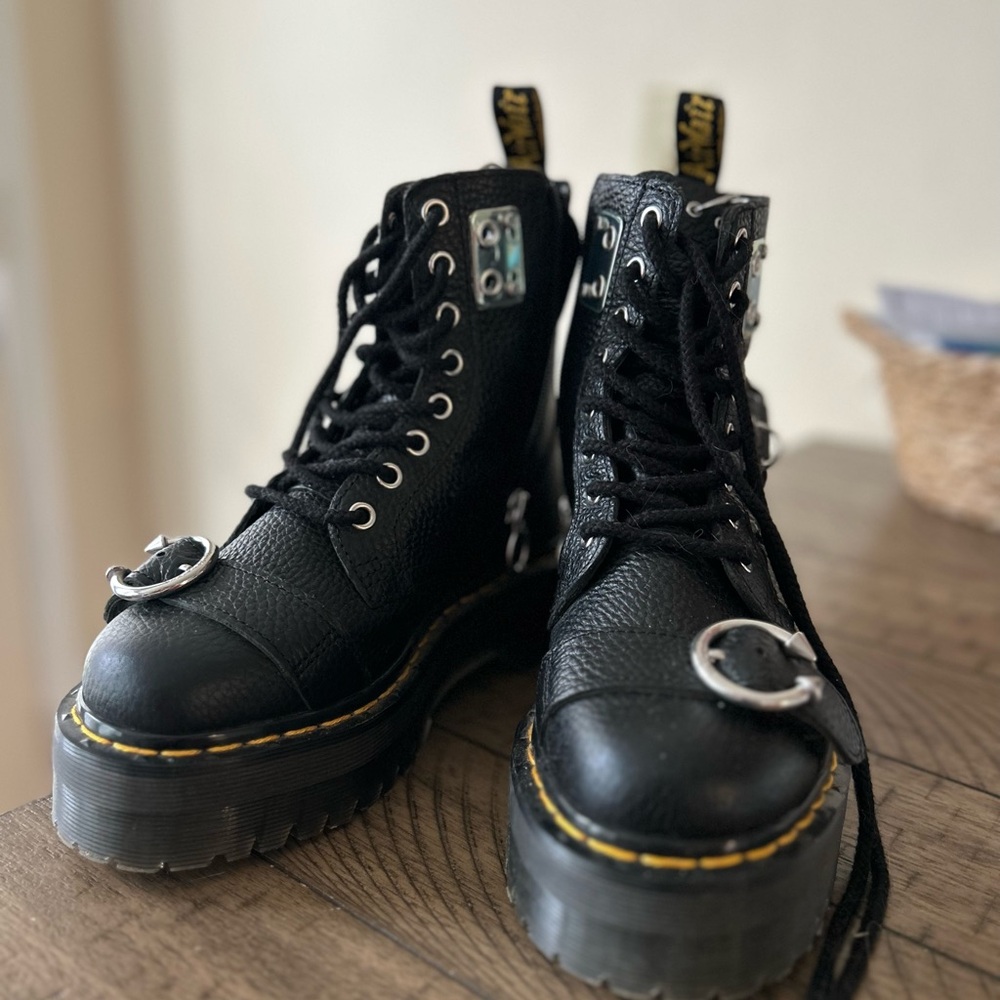 Dr. Martens Black Combat Boots with Yellow Stitching